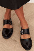 Classic Black Leather Loafers with Gold Buckle Detail