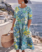 Dresses : ELENA™ - ELEGANT FLORAL SUMMER MIDI DRESS in van Paper Favor