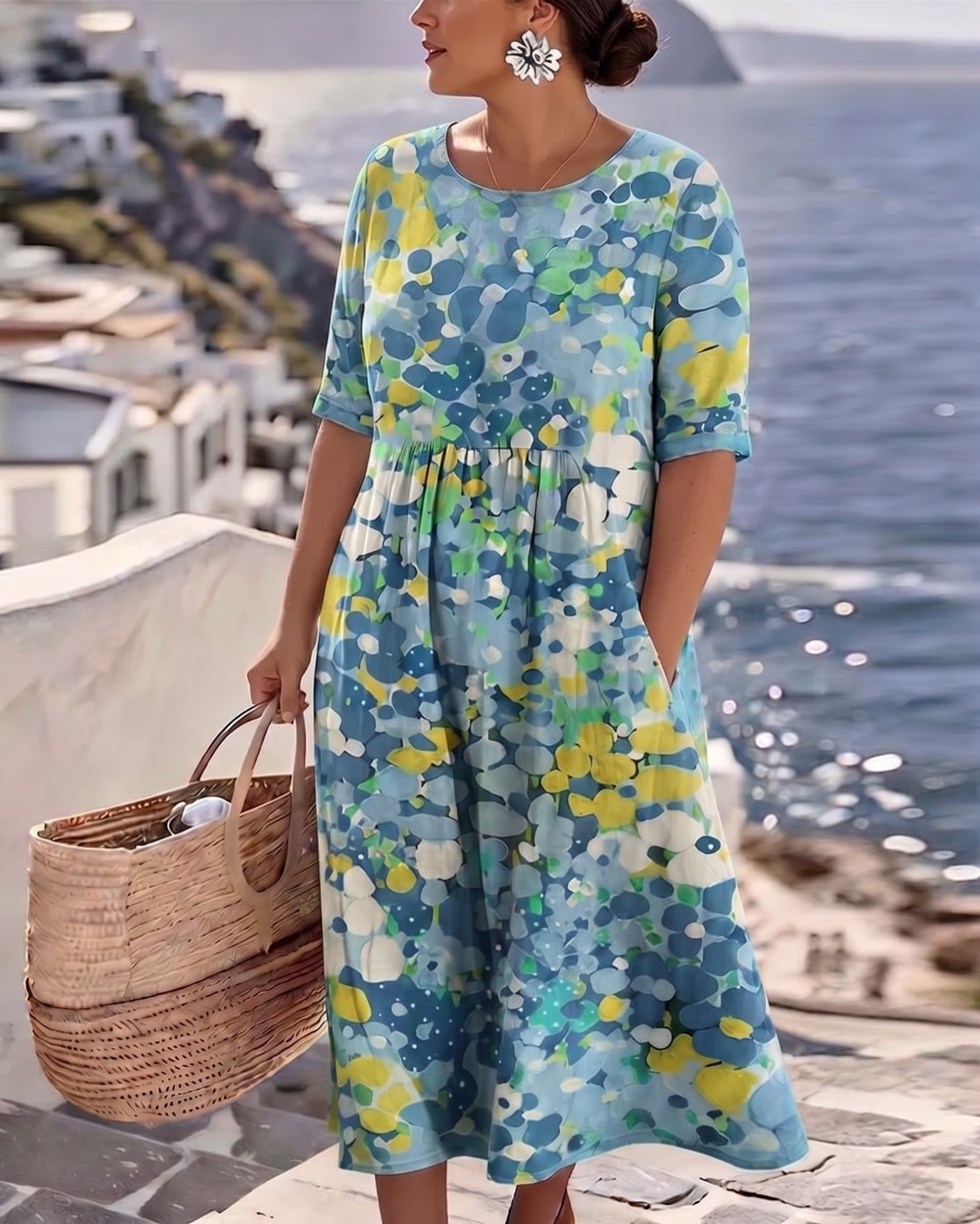 Dresses : ELENA™ - ELEGANT FLORAL SUMMER MIDI DRESS in van Paper Favor