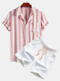 Men's Striped Cuban-Collar Shirt & Swim Shorts Set – Beach-Ready