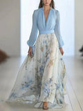 Women's Elegant long floral dress with a V-neckline for a