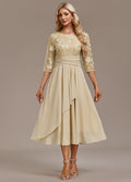 Luna Champagne Sleeved Round-Neck Dress