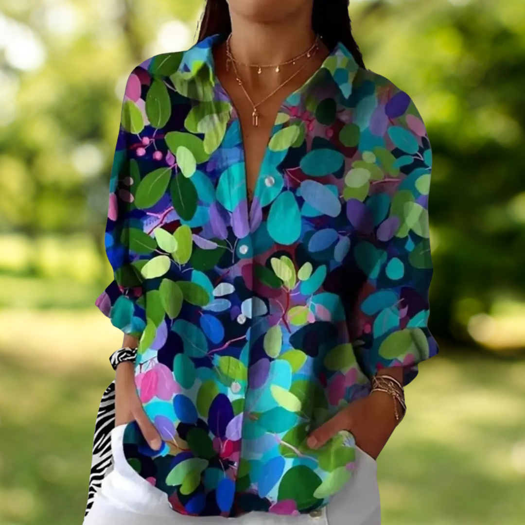 Blouse : Catalina Vibrant Artistic Print in van Paper Favor