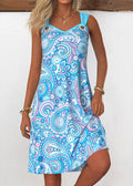 Women's Alisa Light Blue Eyelet Dress with Tribal Print - Sleeveless