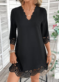 Women's Ayesha Black A-Line Dress with 3/4-Sleeve V-Neck