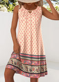 Women's Hazel Beige Sleeveless A-Line Dress with Cut-Out Floral Print