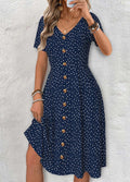 Women's Claire Navy Polka Dot V-Neck Dress with Short Sleeves