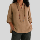 Clothing > Blouses : Nicia | Airy and Comfortable Summer Blouse in Brown van DUUWE