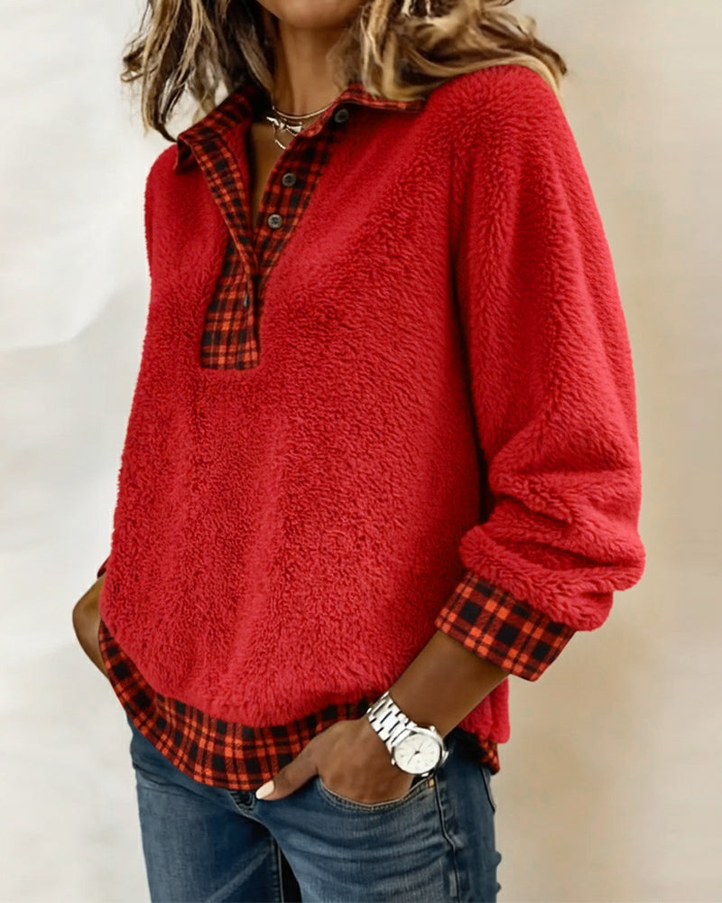 Isabelle Chic Check-Collar Knit Top