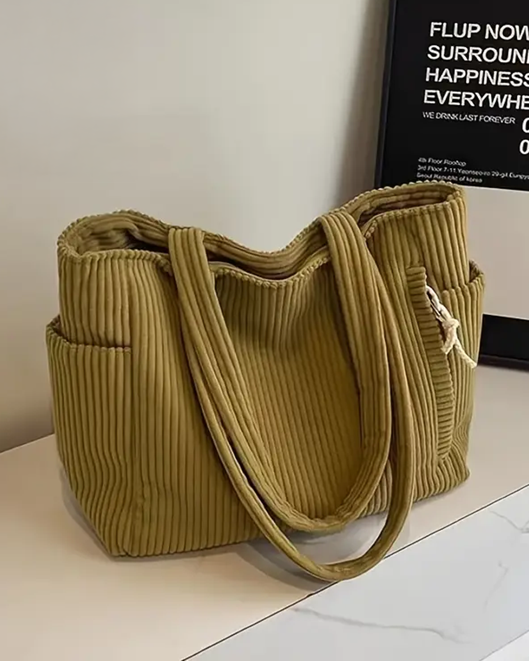 Tilda Ribbed Tote Bag with Cord Detailing