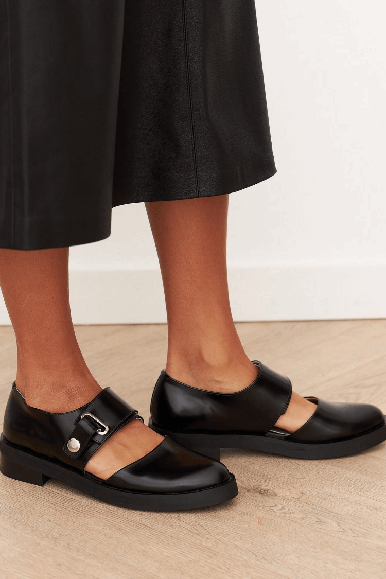 Angela Black Buckle Loafers Leather | Cow Clothing