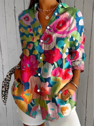 Clothing > Blouses : Deliane | Vibrant Artistic Button-Up Blouse in Multicolour van DUUWE