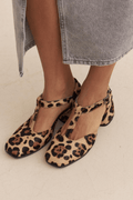 Women's LEOPARD T-STRAP BLOCK HEELS