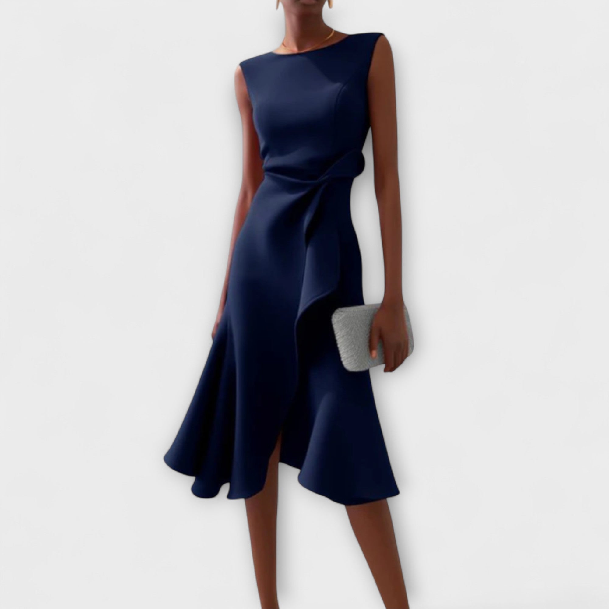 Women's Draped Asymmetric Midi Dress – Chic, Fluid Silhouette