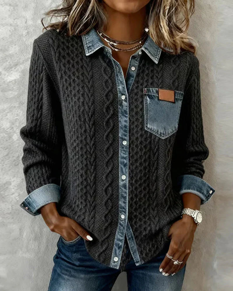 Denim Patchwork Shirt - Boho-Chic Style with Crafted Details