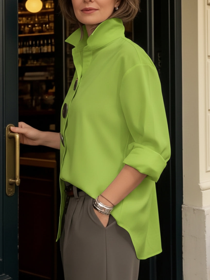 TOP : Rosaline™ | Statement Button Stand Collar Blouse in van Paper Favor