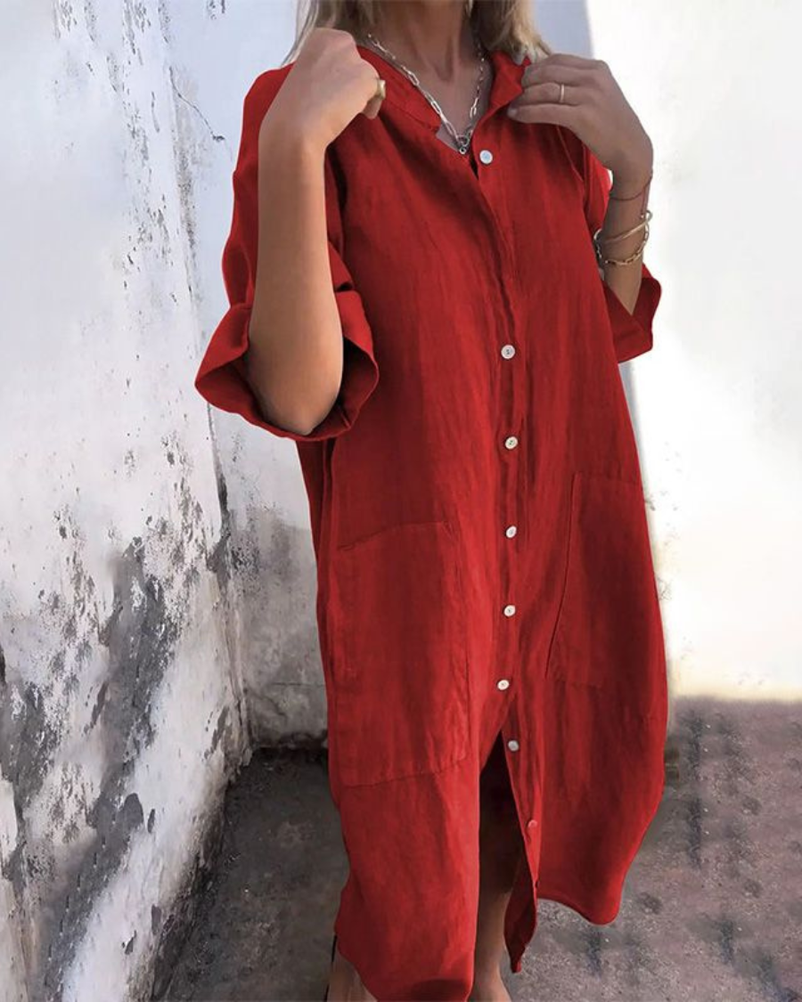 Meiva – Cotton-Linen Shirt Dress, Long, Breathable and Effortless Style