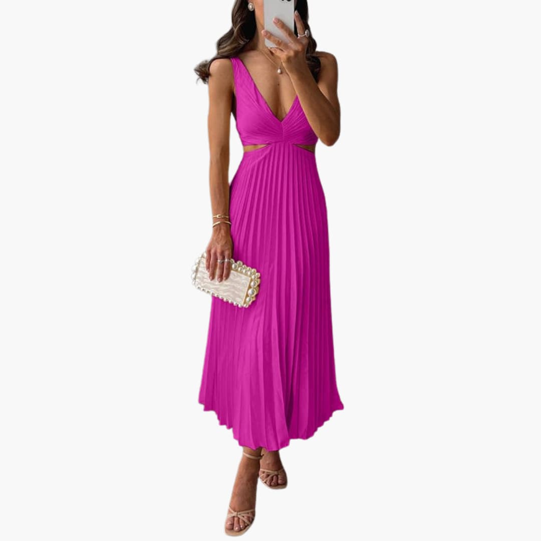 Women's Elegant Pleated Neckline Dress