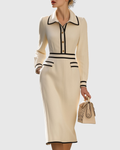 Women's Elegant Tailored Midi Dress with Button Details