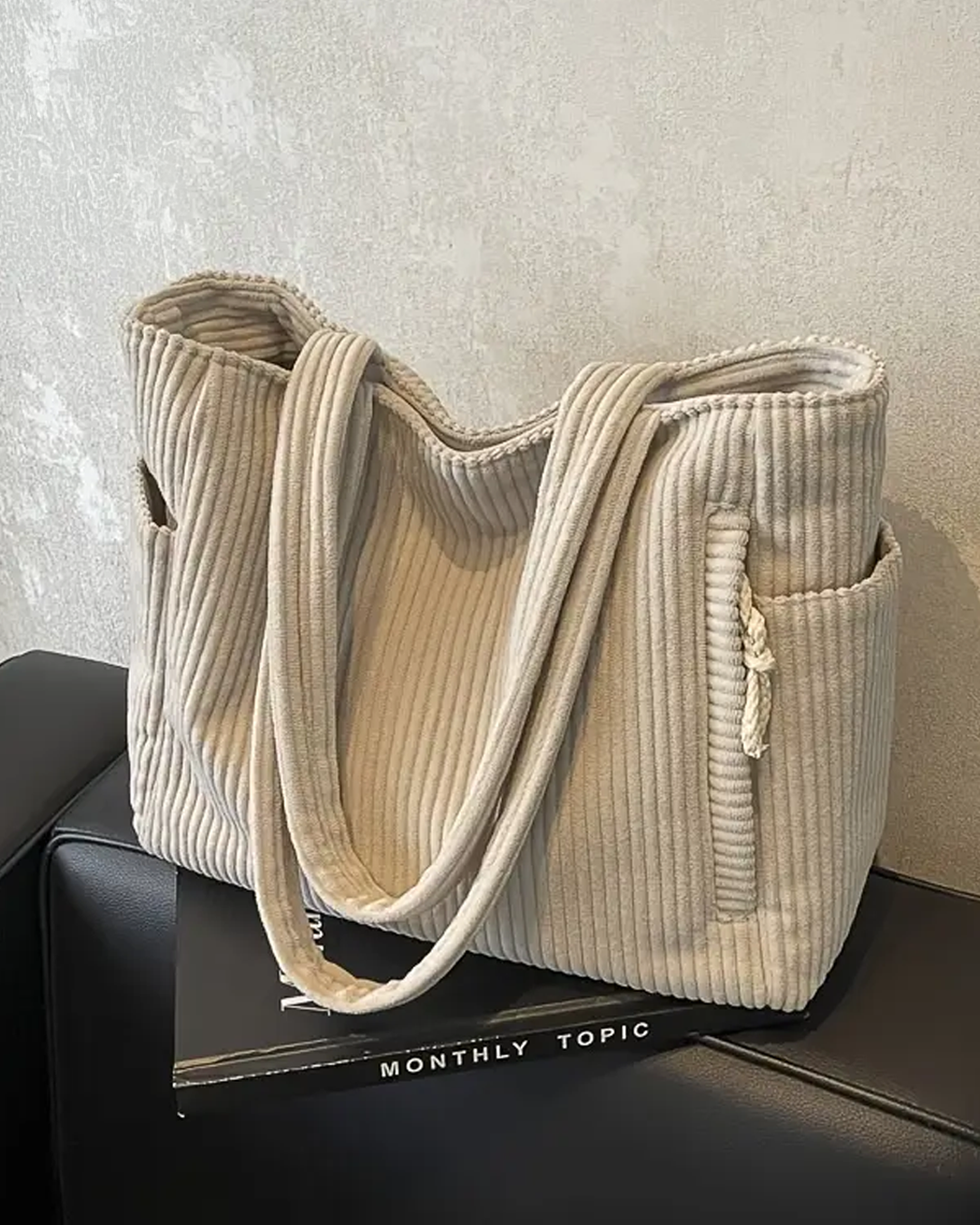 Tilda Ribbed Tote Bag with Cord Detailing