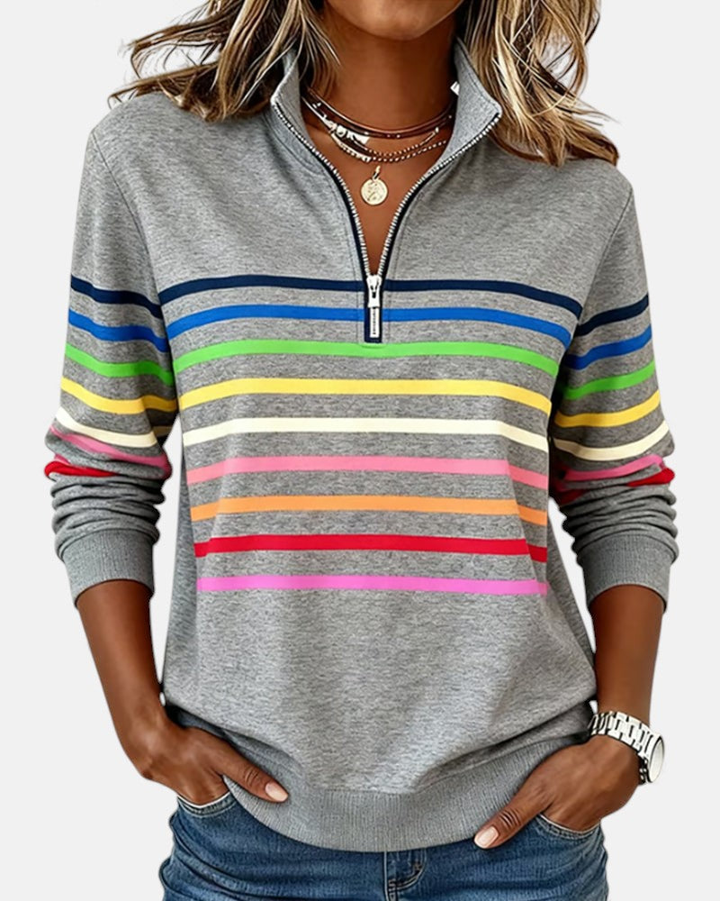 Vienna Rainbow-Stripe Zip-Up Sweatshirt