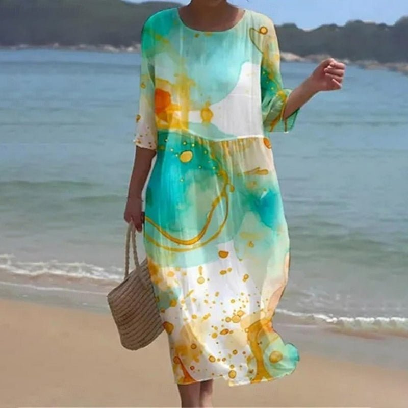 Clothing > Dresses : Keely | Sunset Flower Dress in Green Splashes van Paper Favor