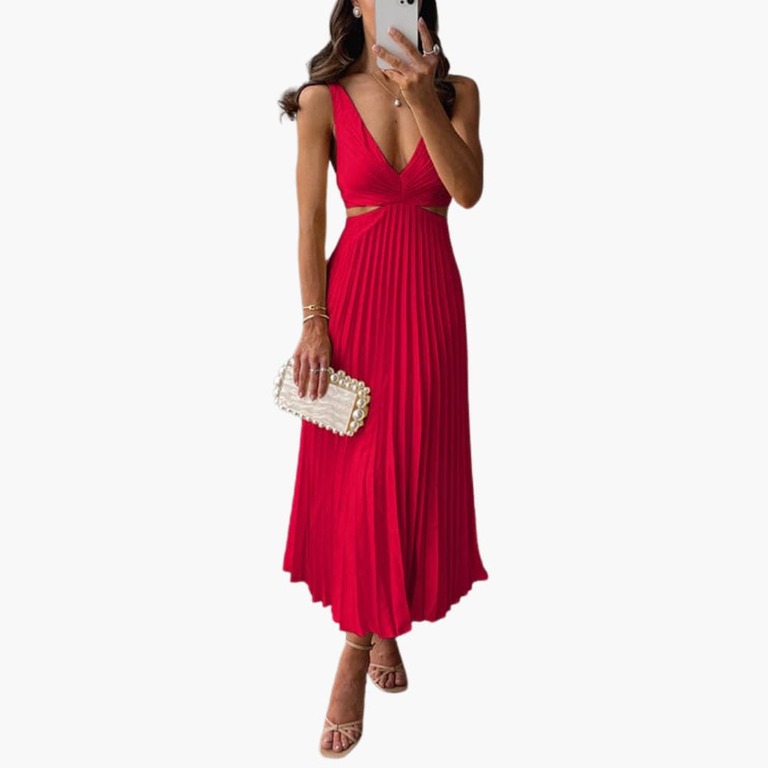 Women's Elegant Pleated Neckline Dress