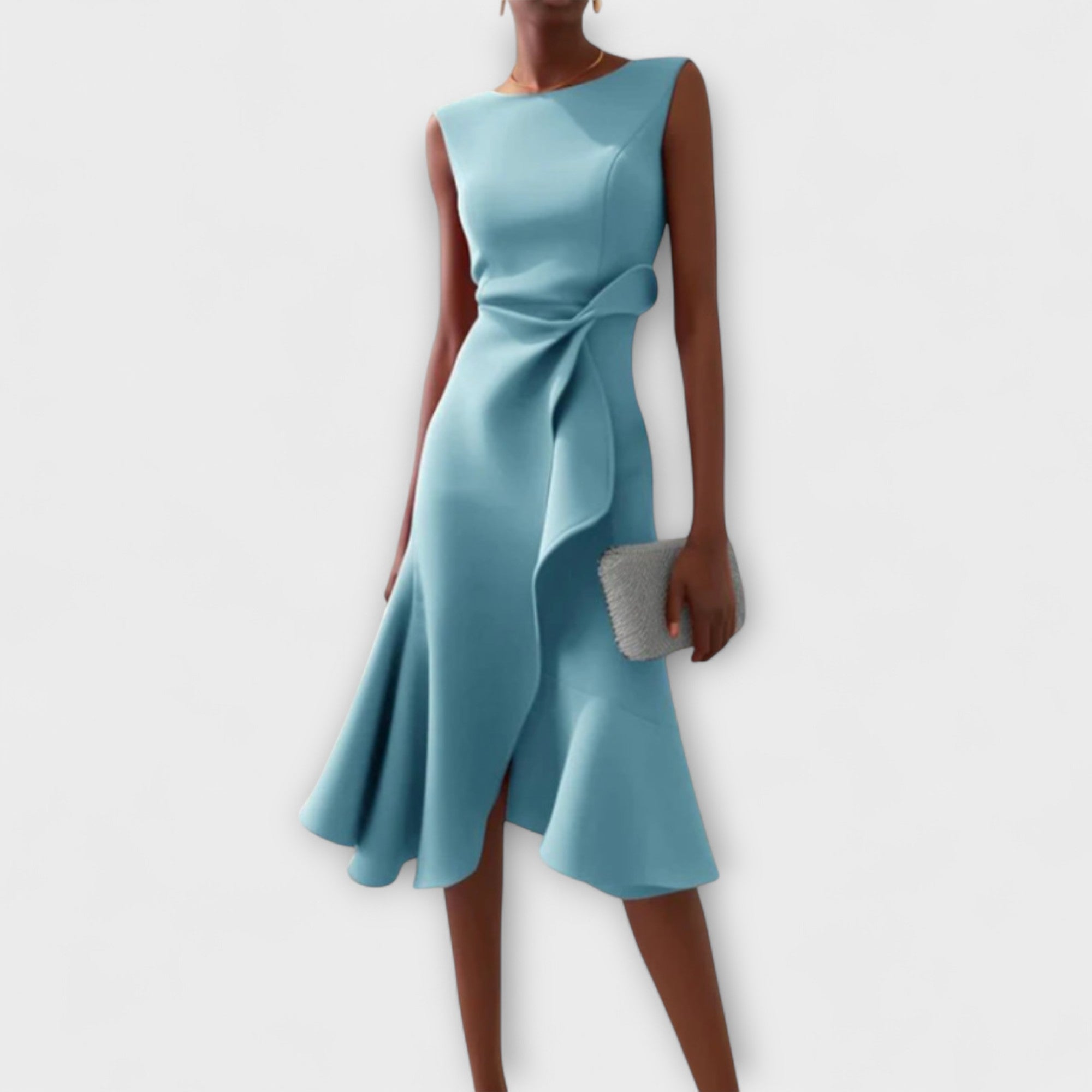 Women's Draped Asymmetric Midi Dress – Chic, Fluid Silhouette