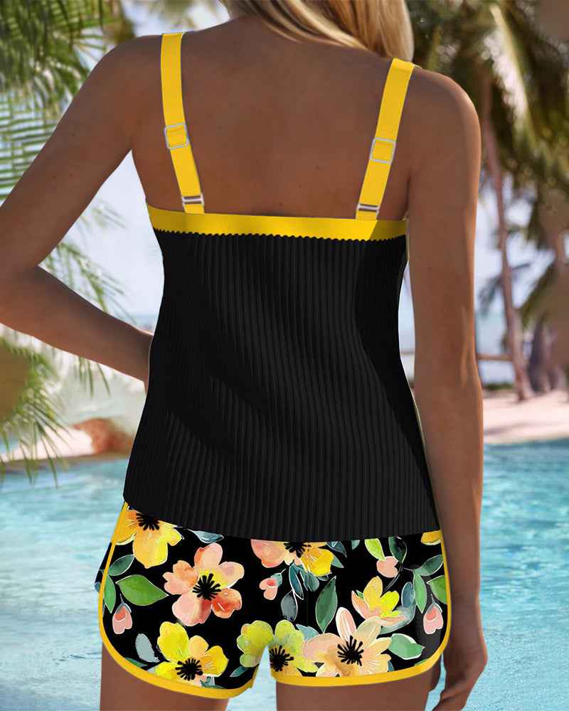 Maren Blütenprint Badeanzug-Tanktop mit passendem Boxer-Unterteil