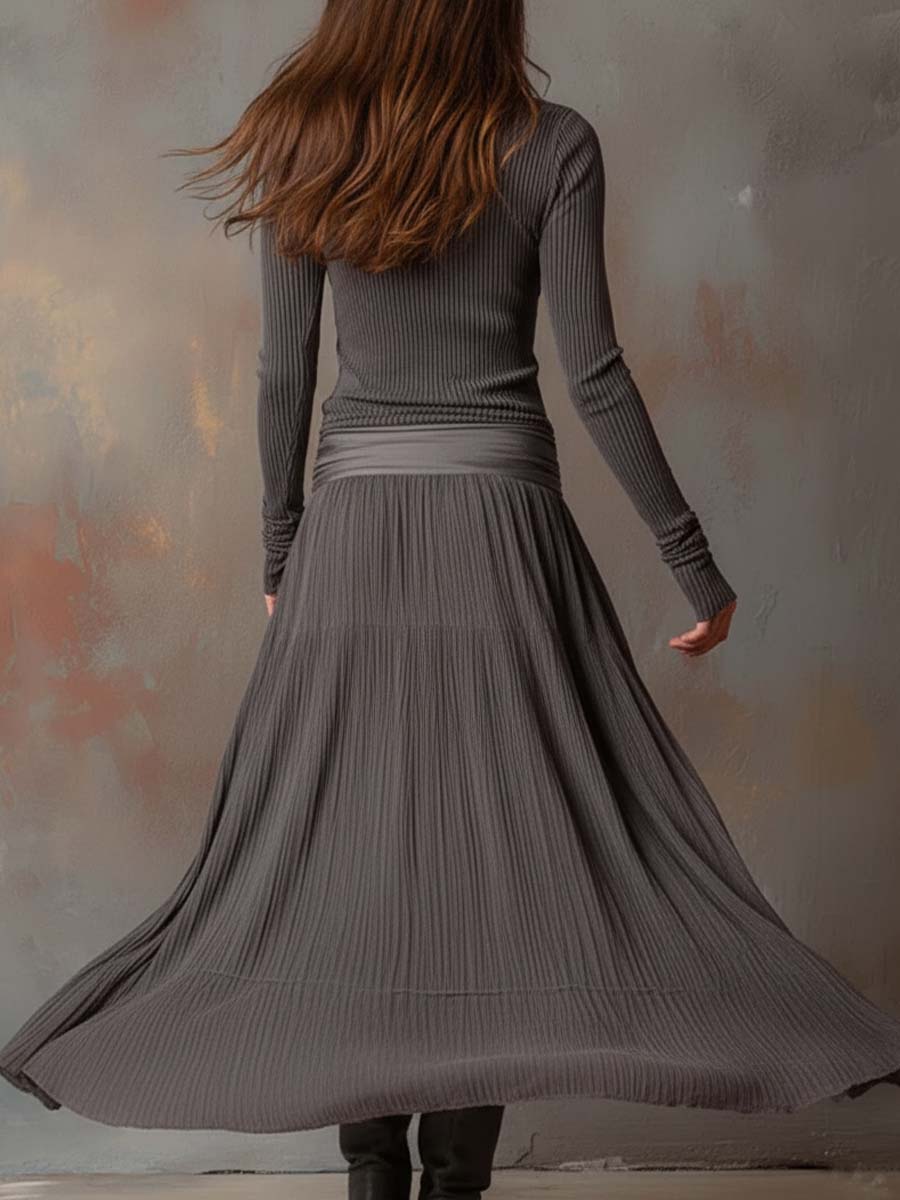 Long Sleeve Midi Dress : Felicity | Luxury Ribbed Sweater Dress in van Paper Favor