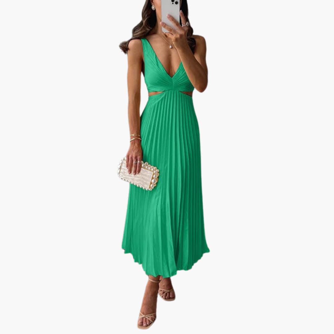 Women's Elegant Pleated Neckline Dress