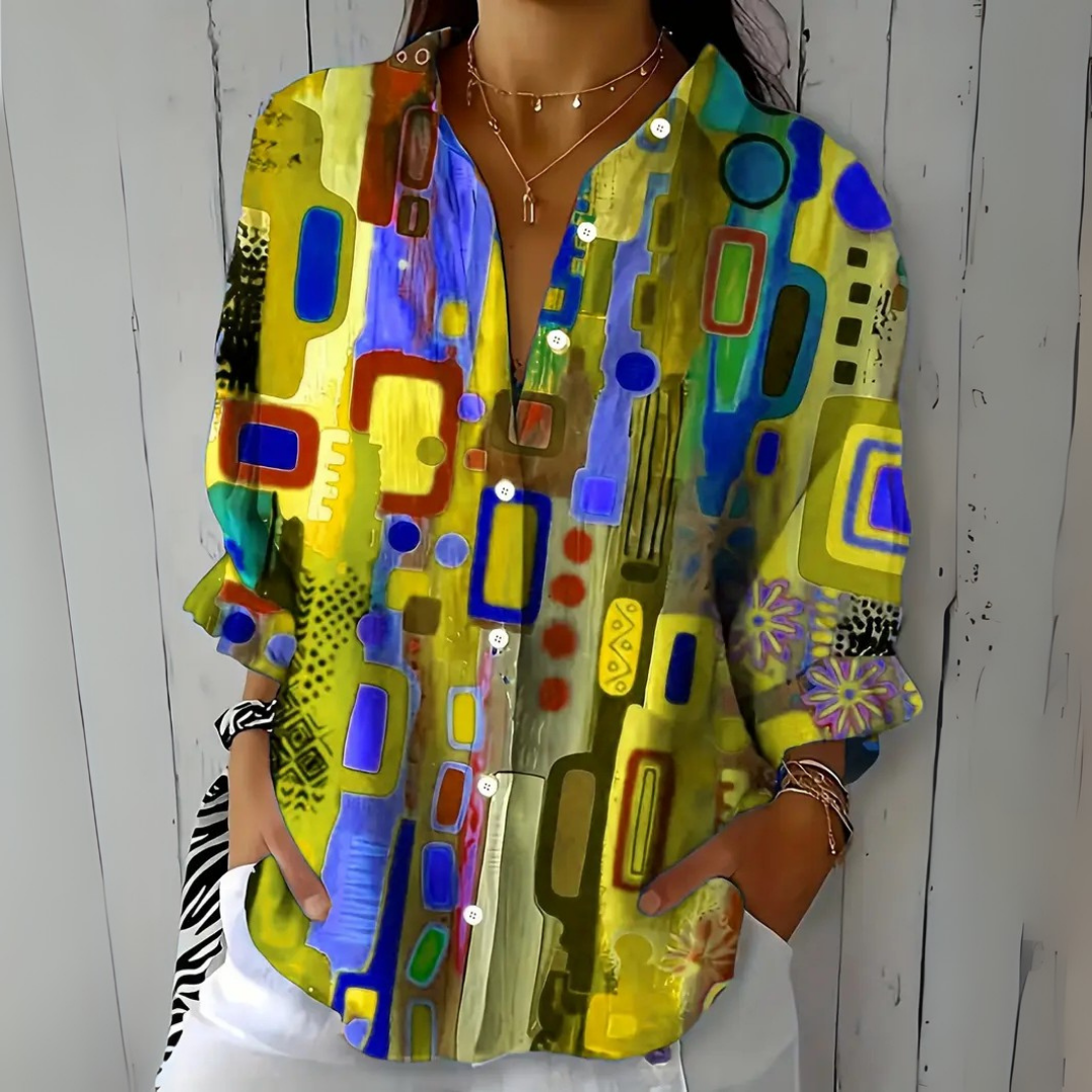 Blouse : Catalina Vibrant Artistic Print in Yellow van Paper Favor