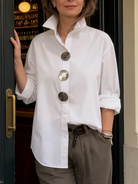 TOP : Rosaline™ | Statement Button Stand Collar Blouse in White van Paper Favor