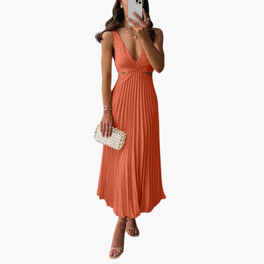 Women's Elegant Pleated Neckline Dress