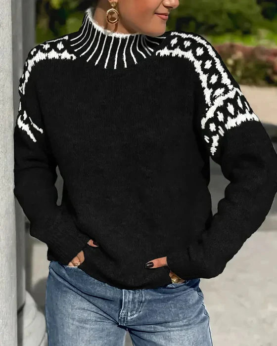 Sweater : Livia – Stylish knitted sweater in Zwart van Paper Favor