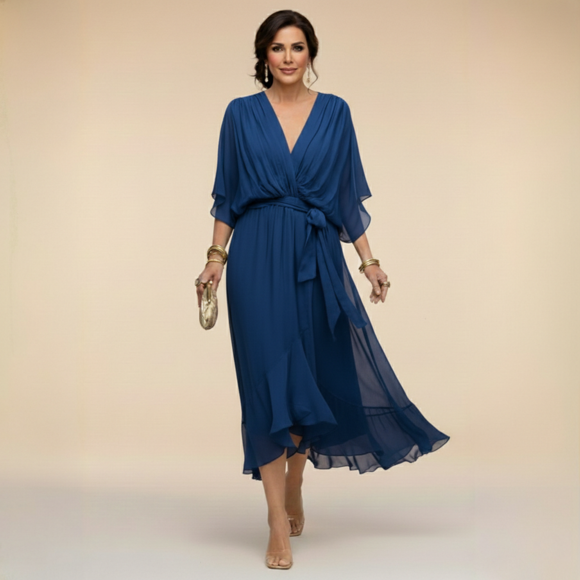 -Opal™ | V-Neck Elegant Midi Dress-