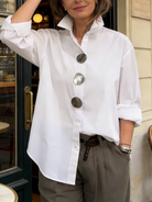 TOP : Rosaline™ | Statement Button Stand Collar Blouse in van Paper Favor