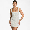 Women's Short, tight-fitting dress with 3D pink appliqué and sculpted