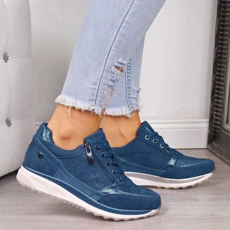 : Ginette - Zip-Up Orthopedic Sneakers in Blue van Paper Favor
