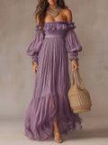 Women's Ready Romantic Off-Shoulder Pleated Maxi Dress