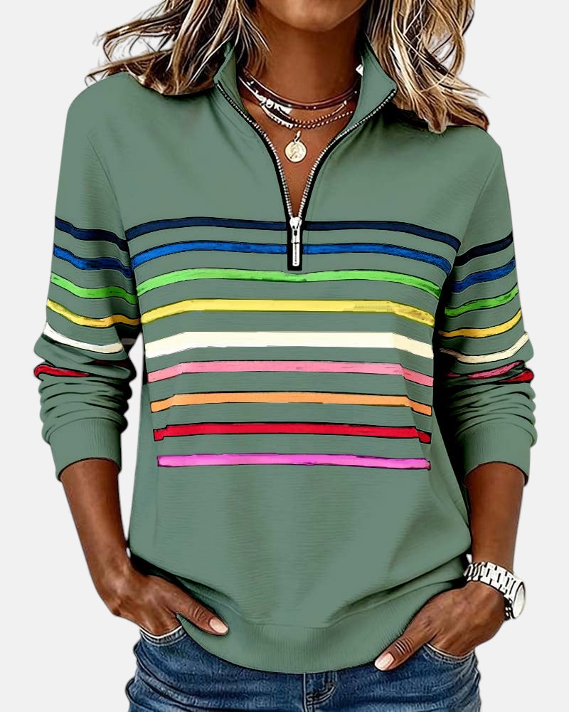 Vienna Rainbow-Stripe Zip-Up Sweatshirt