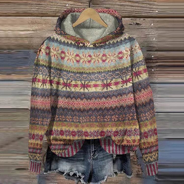 Gaby Ethnic Retro Hoodie – Bold Vintage Style with Cozy Comfort