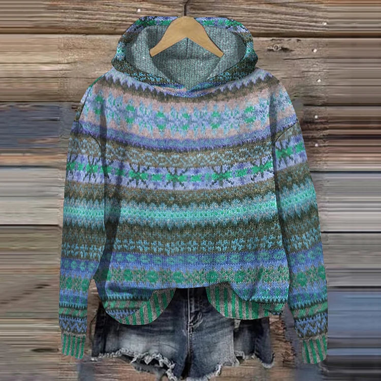Gaby Ethnic Retro Hoodie – Bold Vintage Style with Cozy Comfort