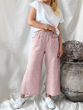 Women's Striped Pants - High-Waisted, Wide-Leg Silhouette