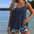 Women's Striped Tankini with Two-Piece Beach Bottom