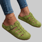 Shoes > Sandals : Nathalie | Comfort Slip-On Mule Sandals in Green van Cow Clothing