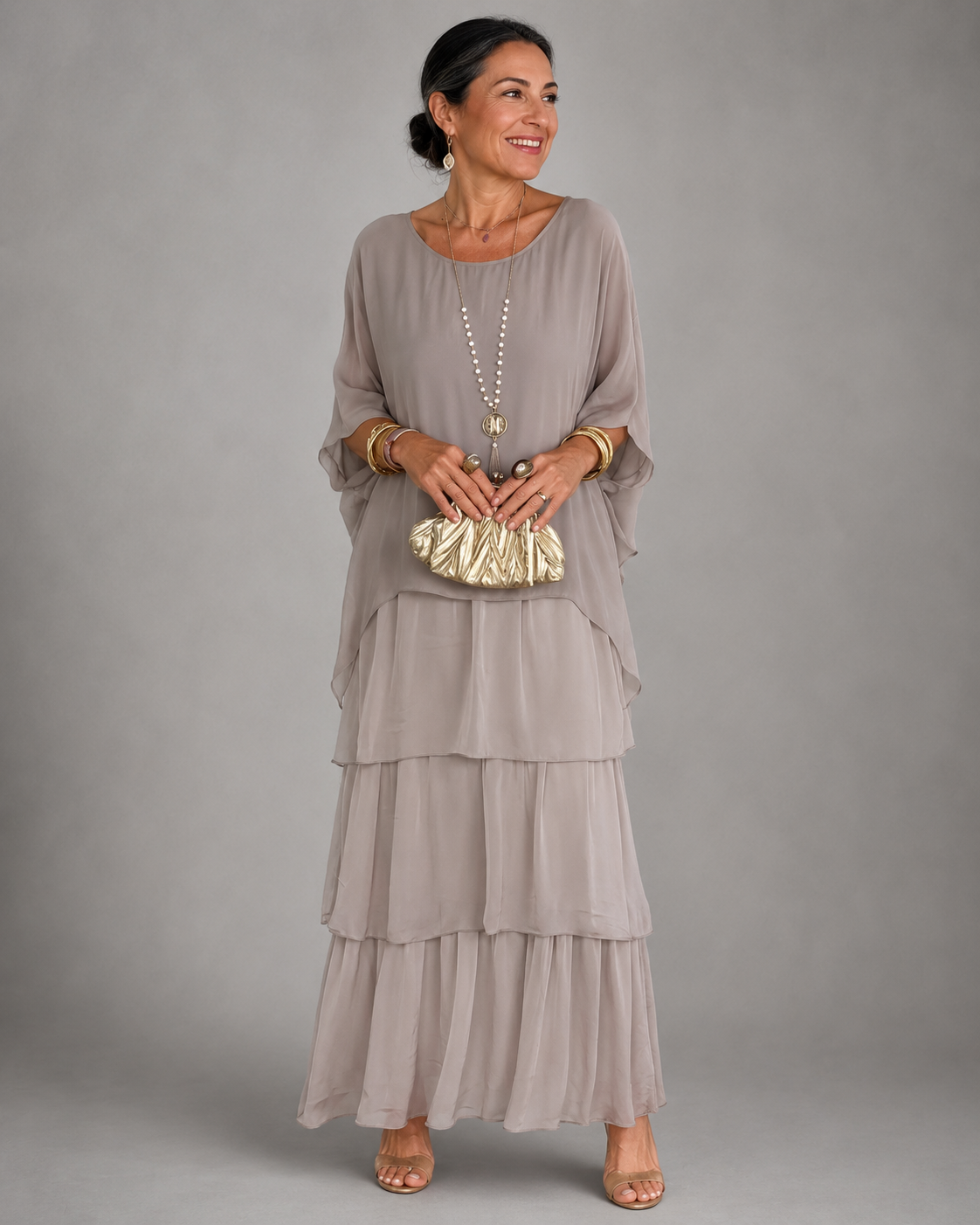 : Lara™ | Elegant Flowing Maxi Dress in Gray van Paper Favor