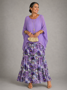 : Lara™ | Elegant Flowing Maxi Dress in Purple with flowers van Paper Favor