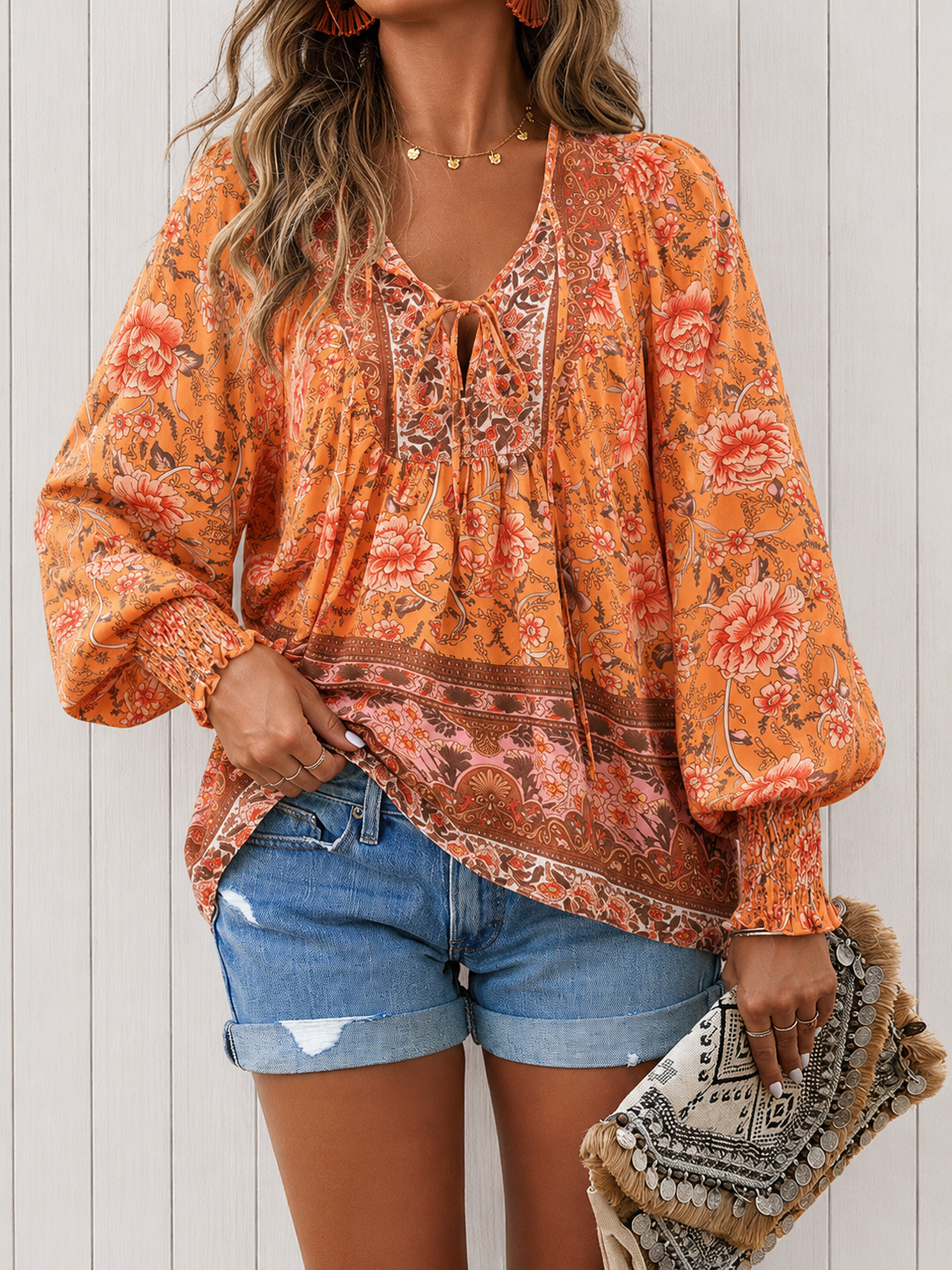 Clothing > Blouses : Audry™ | Elegant Blouse in Orange van DUUWE