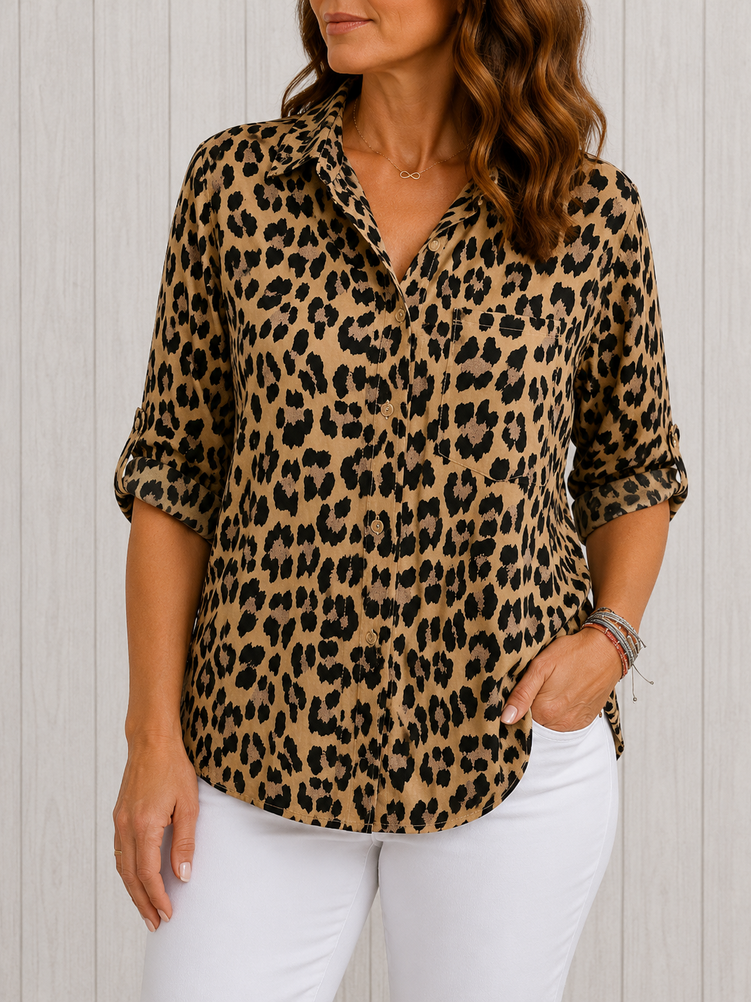 Clothing > Blouses : Casey™ | Stylish Leopard Print Blouse in Brown van DUUWE